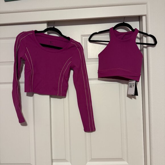 NWT Nike One Women's set of Twist bra and Fitted Top in hot fuschia - Picture 2 of 8